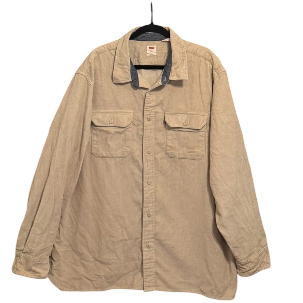 Levis Mens XXL Relaxed Fit Corduroy Button Down Shirt Tan Beige Long Sleeve